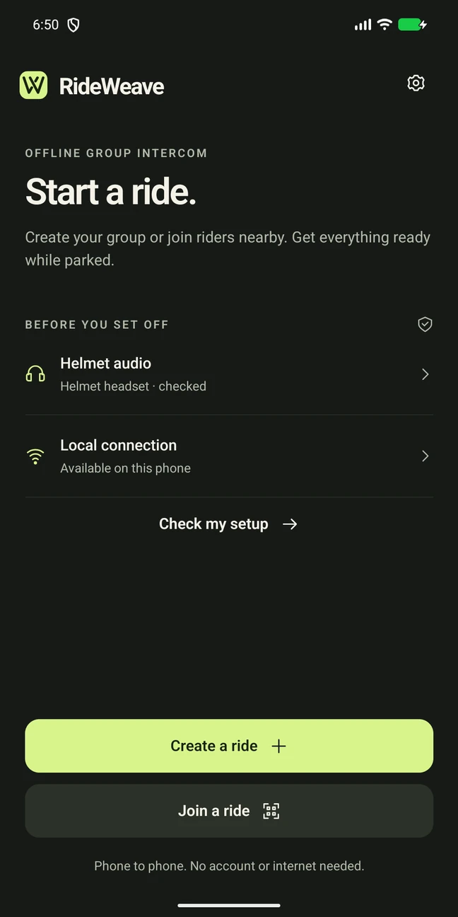RideWeave home screen