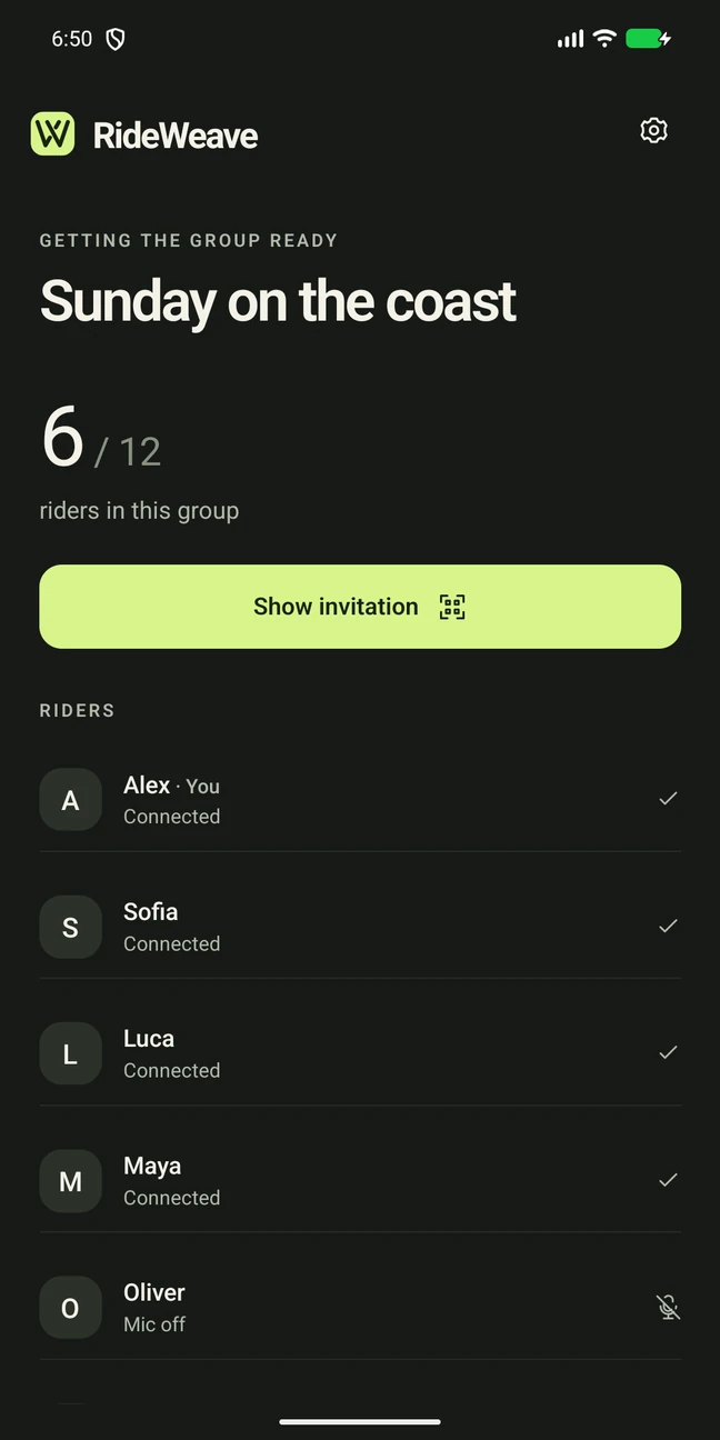 Ride lobby with six fictional riders